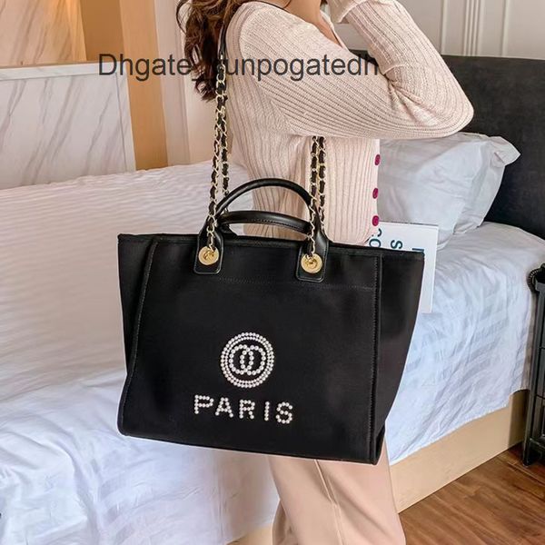 

classic label pearl fashion beach bags luxury evening bag designers canvas portable large capacity female handbag brand ch women big handbag