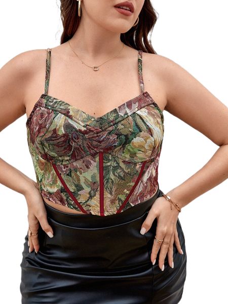 

plus floral pattern crop cami a4rs#, Black