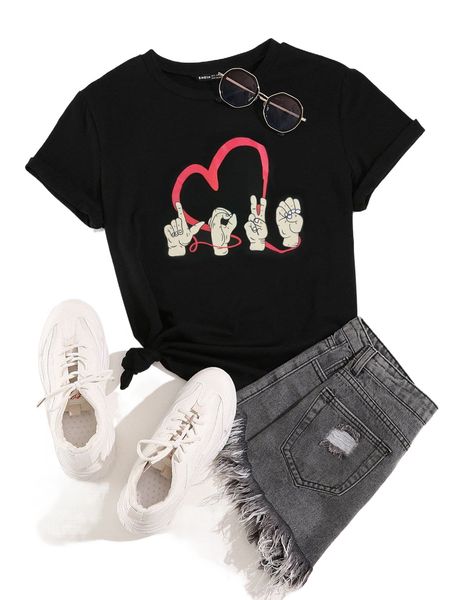 

heart & figure graphic tee a0ju#, White