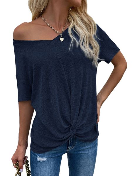 

twist hem drop shoulder tee a99j#, White