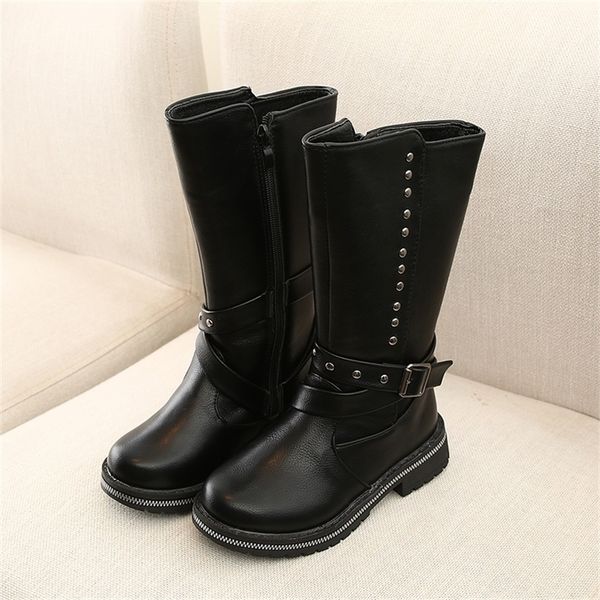 

comfy kids girls boots shoes winter cotton warm plush girls snow boots for kids children pu leather boot for girls 201030, Black