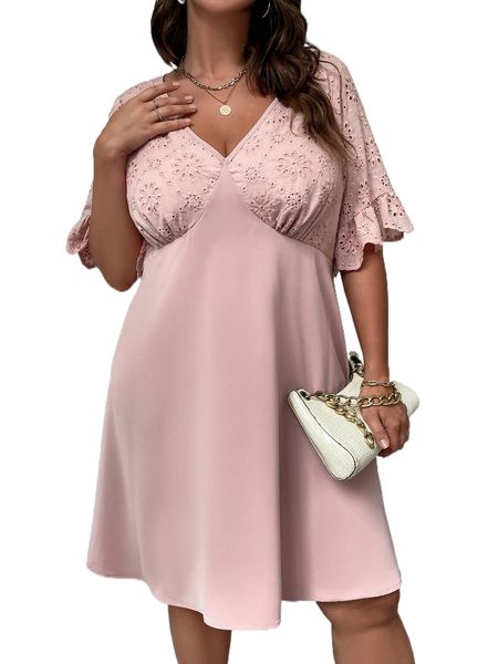 

plus flounce sleeve milkmaid dress t5on#, Black