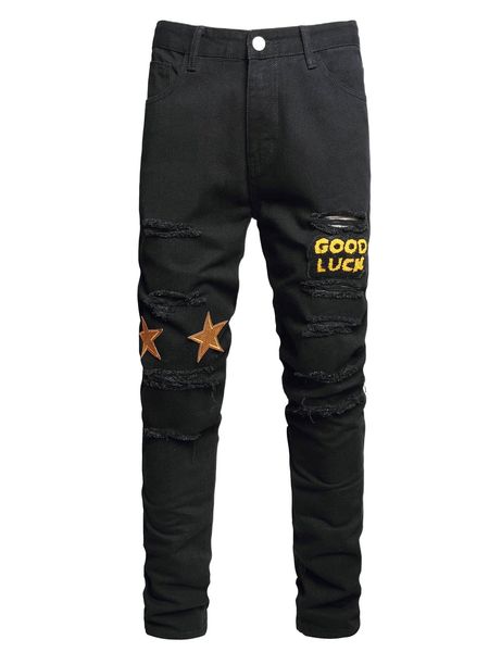

men american flag & star patched ripped jeans s00s#, Blue