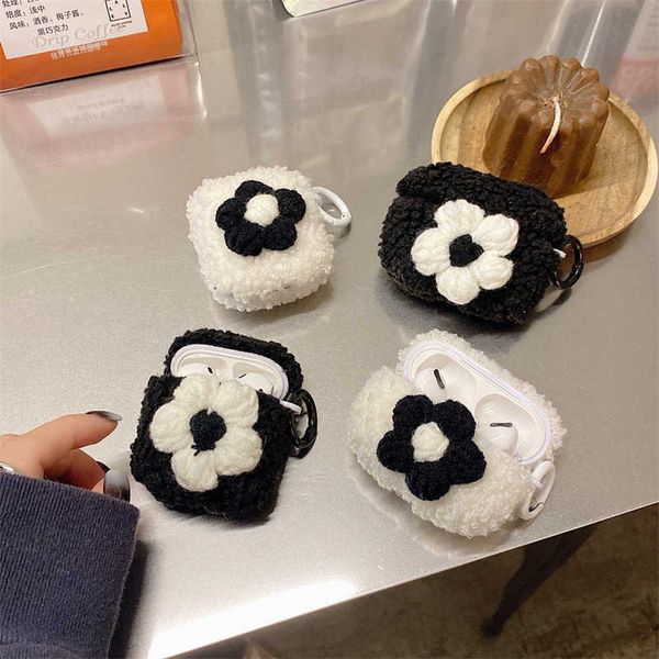 

black white plush flower 2021 airpods 3 case apple airpods 2 case cover airpods pro case iphone earphone accessories