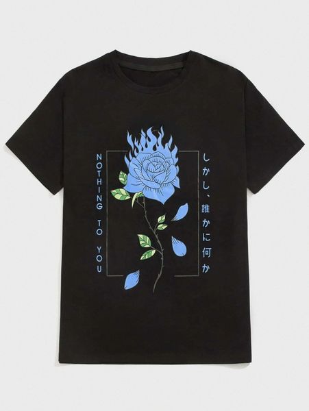 

romwe guys letter floral graphic tee n5vj#, White;black