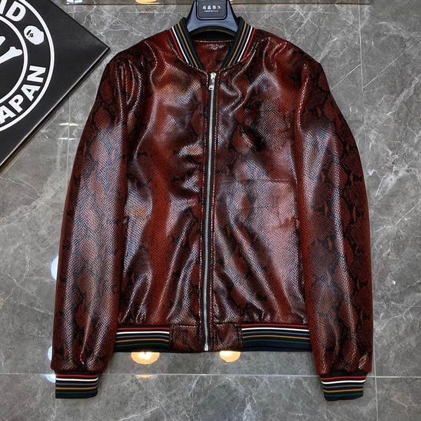 Faux Leather Designer Jacket Men Men Sypper Slim Fit Короткая хрустальная бабочка