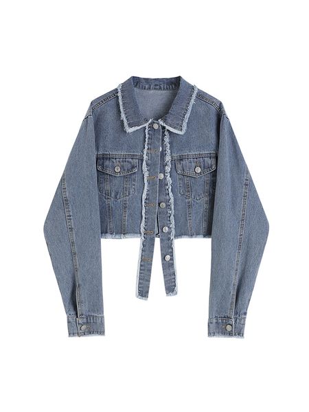 

new long sleeve winter slim tassels jeans for women solid denim jacket women short overcoat ladies jackets, Black;brown