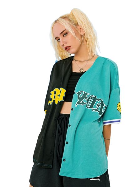 

romwe letter colorblock baseball coat w4rn#, Black
