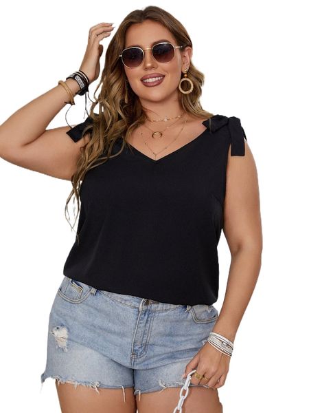 

plus knot shoulder solid tank 23yy#, Black