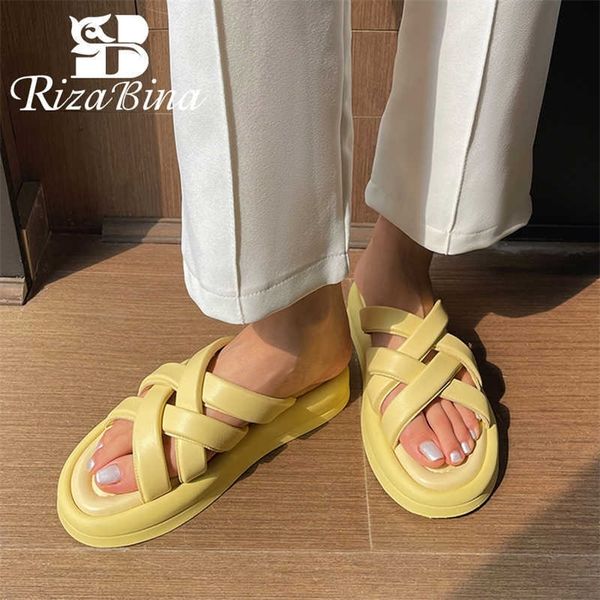 

rizabina women real leather slippers platform solid color casual outdoor summer sandals fashion ladies footwear size 3439 210624, Black