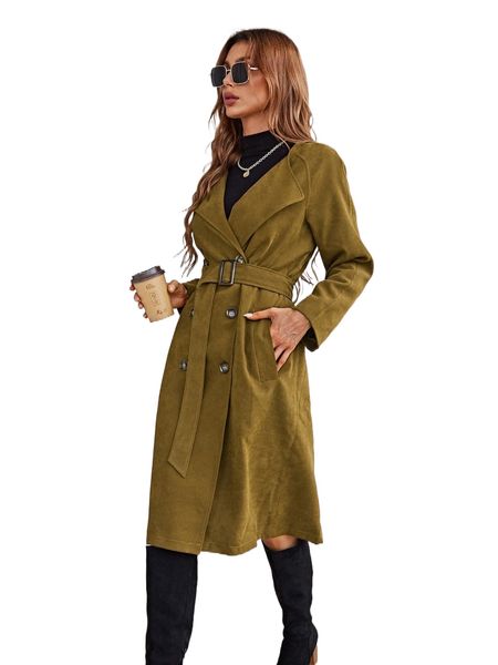 

raglan sleeve double breasted belted coat 803c#, Black