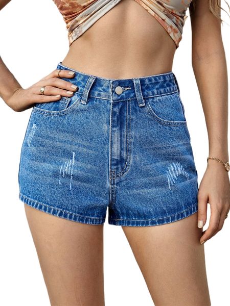 

high waisted zip fly denim shorts x2mo#, White;black
