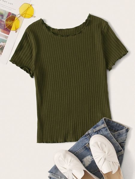 

lettuce trim rib-knit tee v88n#, White