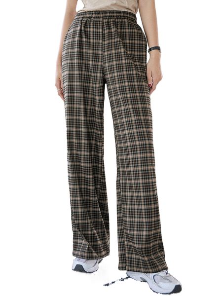 

dazy high waist plaid wide leg pants c12w#, Black;white