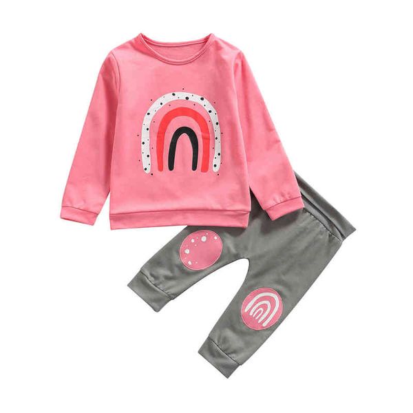 Citgeett Autunno Bambini Toddler Girls Autunno Abiti Casual Manica lunga Stampa arcobaleno Maglione e pantaloni Abbigliamento Primavera Set J220711