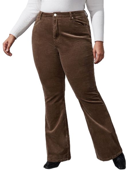 

plus high waist cord flare leg pants o5mt#, Black