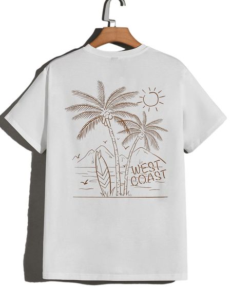 

men palm tree & letter graphic tee s7hg#, White;black