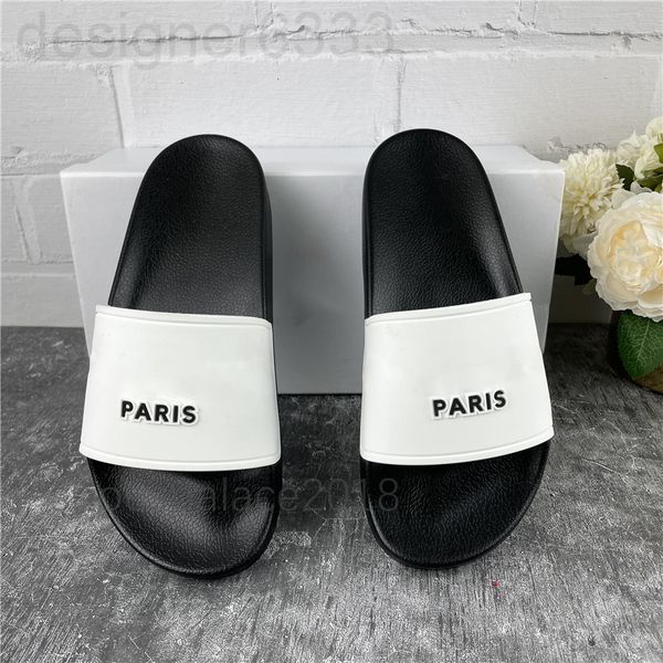 

mens paris womens summer sandals beach slide slippers ladies casual shoes fashion flat sliders scuffs print leather solid color 36-46 with d, Black
