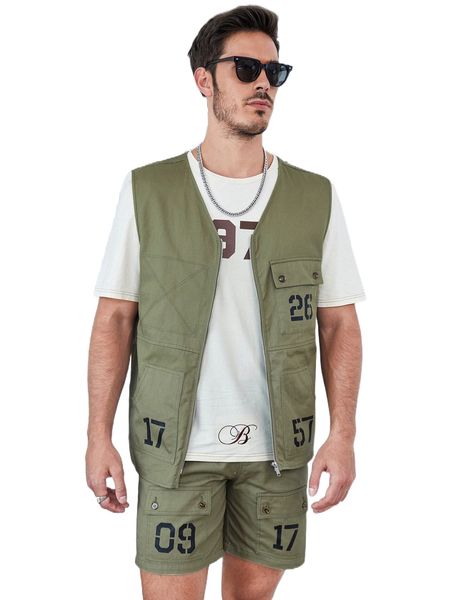 

x jack b. wiese men number print flap pocket vest jacket b7d9#, Black;brown