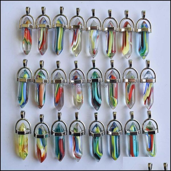 

charms fashion colored glass flower hexagonal column beads pillar point charm handmade pendant for jewelry pendants necklace yydhhome dhkz7, Bronze;silver