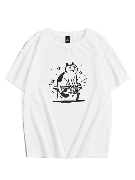 

x oksana fedko cartoon graphic round neck tee v26p#, White
