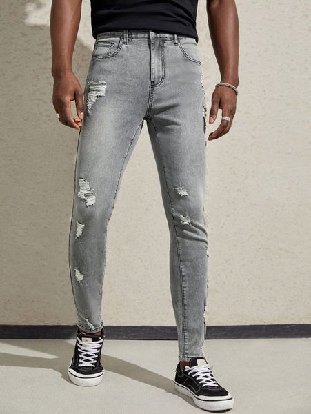 

men slant pocket ripped jeans f7uh#, Blue