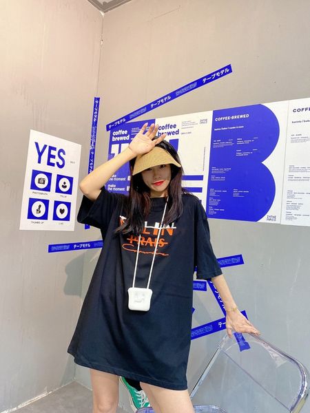 

women's t-shirt summer new design cute letter print loose t-shirts women mens t shirt white black pink 3 color t shirts -xxl