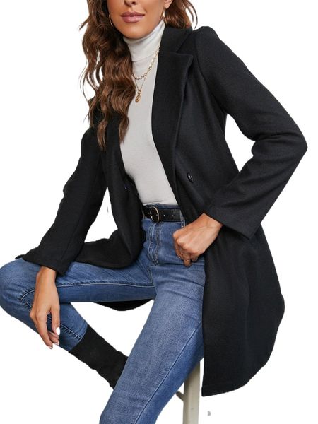 

lapel neck double button overcoat r8a7#, Black