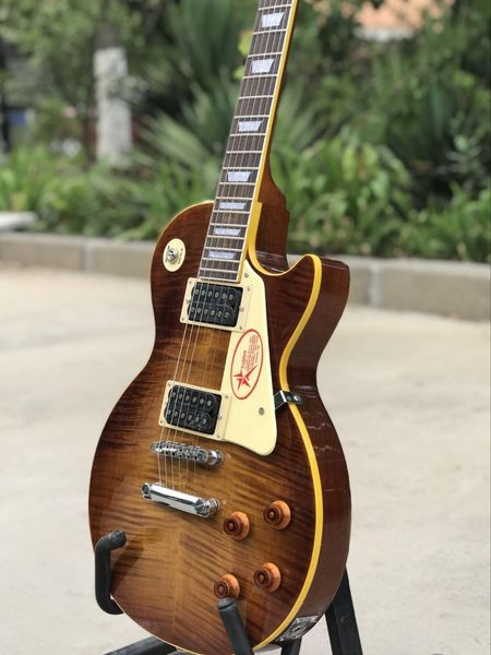 

custom shop.tiger flame electric guitar. standard r9 brown gitaar. rosewood fingerboard guitarra