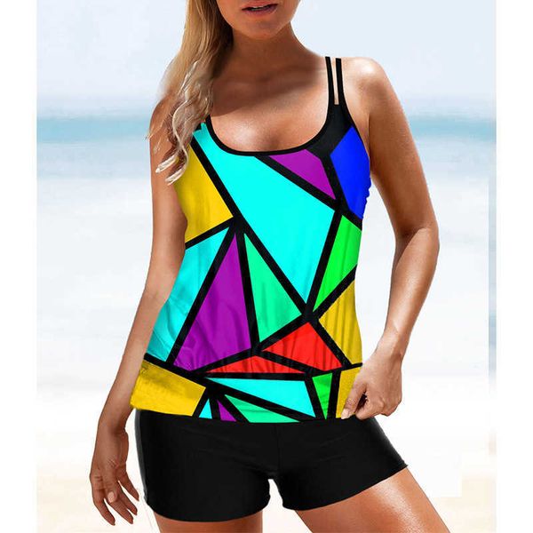 

2022 new swimsuit large blue printed skirt bikini suspender swimsuit