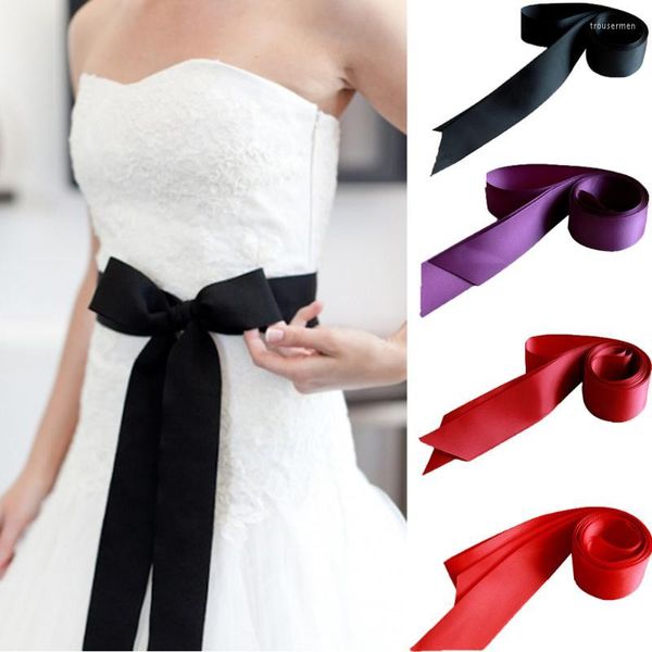 Поясные поясные поясные пояс DIY Bowknot лента Satin Wedding Bridal Sash Sash 4 см в ширину двойной шелковой пояс женщины Женщины Beltbelts