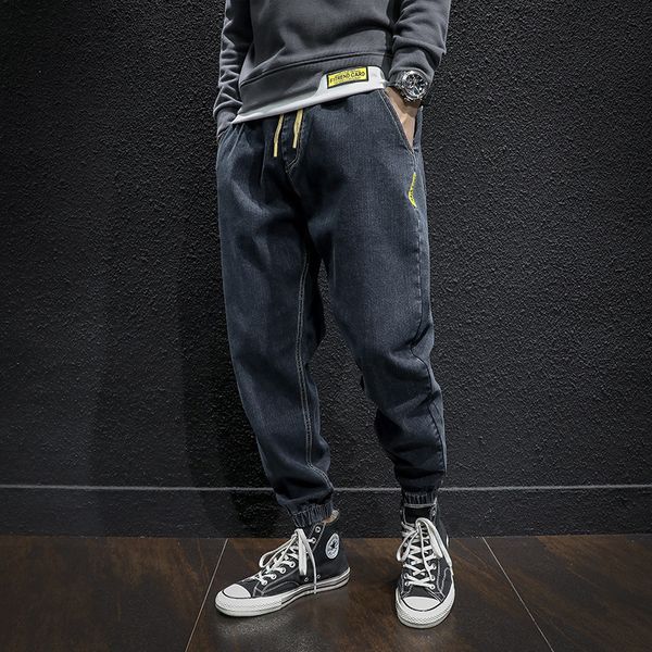 

men's jeans designer spring and summer jeans men's fashion korean version stitching loose binding brand boys' small foot harl, Blue