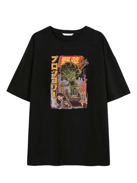 

romwe x ilustrata cartoon graphic tee f72j#, White