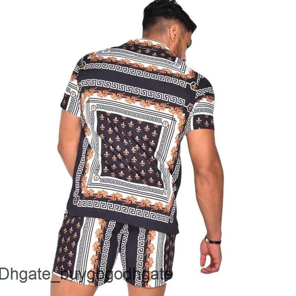 

luxury men's casual shirts men tracksuits hawaiian sets printing summer short sleeve button shirt fashion beach shorts tees streetwear, White;black