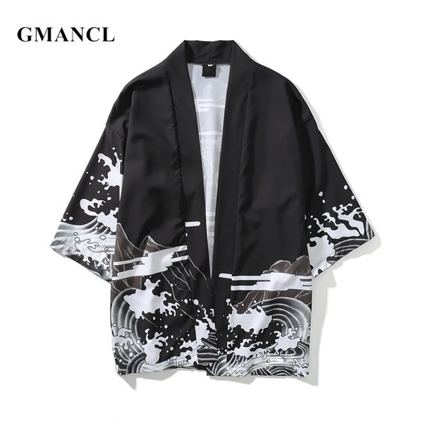 Gmancl New Men Streetwear Dragon impresso Cardigan Japanese Kimono Jackets Autumn moda Hip Hop Masculino Casual Casual Casual T200319