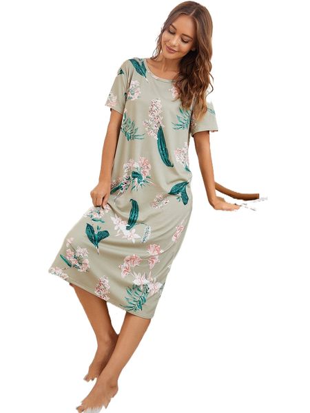

floral print night dress q71t#, Black;red