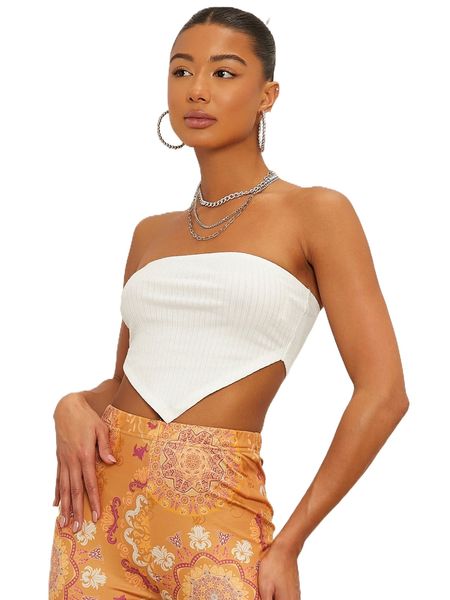 

rib-knit crop tube t4z7#, White