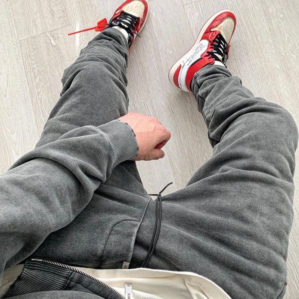 Yıkanmış Siyah Pantolon Sweatpants Erkek Kadın Yüksek Kaliteli Elastik Bel Unisex Pant Joggers Drawstring Pantolon 22FW