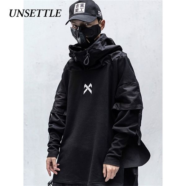 

autumn japanese men/women harajuku ninja tactics fake two hoodies printing coats hip hop streetwear jacket male 201126, Black