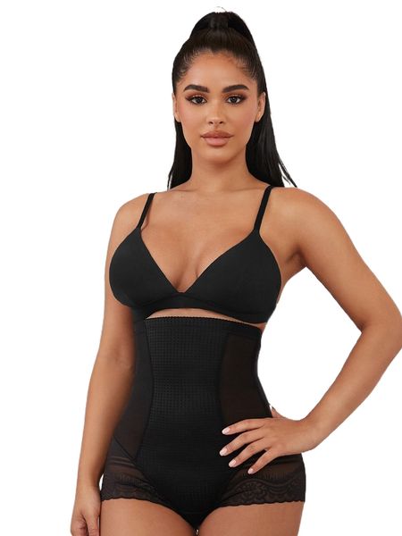 

contrast lace shapewear panty k1x4#, Black;red