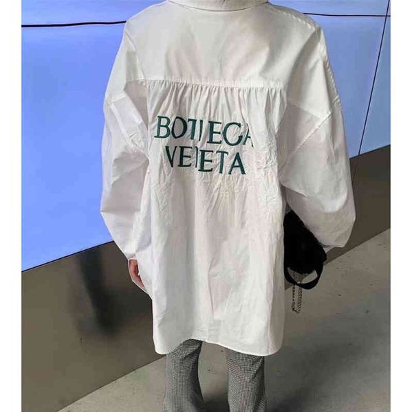 

women's blouses shirts spring back wrinkle embroidery green letter bv lapel long sleeve button down shirt women's awex, White