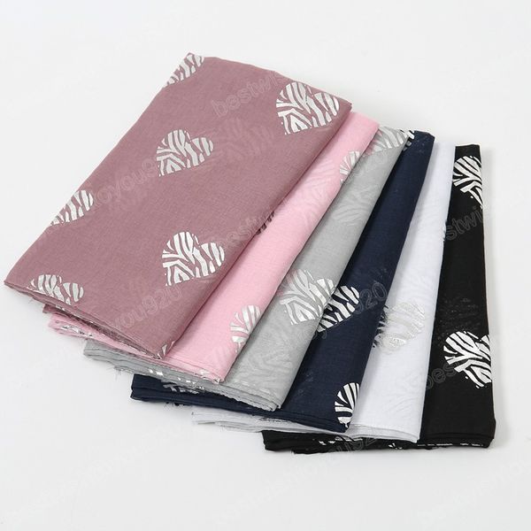 Foulard con stampa a cuore alla moda Sciarpa lunga da donna morbida Hijab Scialli turbanti musulmani Eleganti sciarpe copricapo da donna