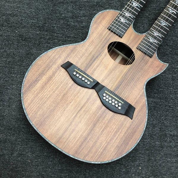 

custom double neck koa wood 6 and 12 strings acoustic guitar