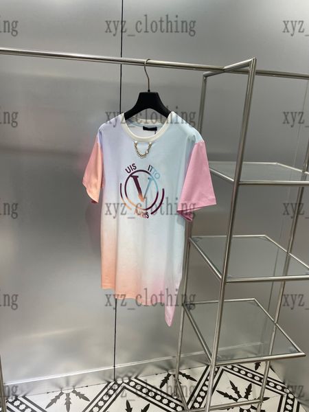 

long style tees flocked circle logo round neck designer loose t shirts for women and men high-end cotton luxury t-shirts ribbon logo embroid, White
