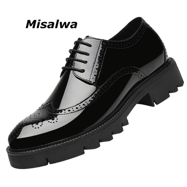 

misalwa platform high heel 4/7/9 cm height increase casual men brogue patent leather shoe man oxford dress shoes elevator formal 220318, Black;white