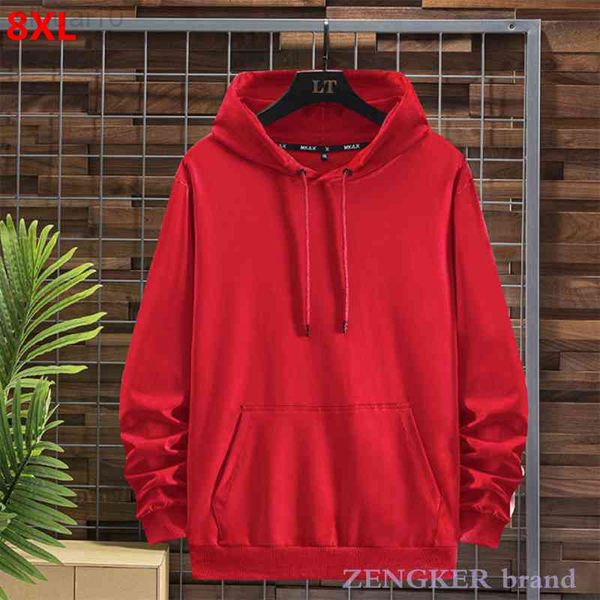 Bahar Yeni Şarap Kırmızı Sweatshirt Erkekler Çift Giysileri Düz Renk Kapşonlu Kazak 8xl 7xl Hoodies Erkekler Büyük Boy L220730