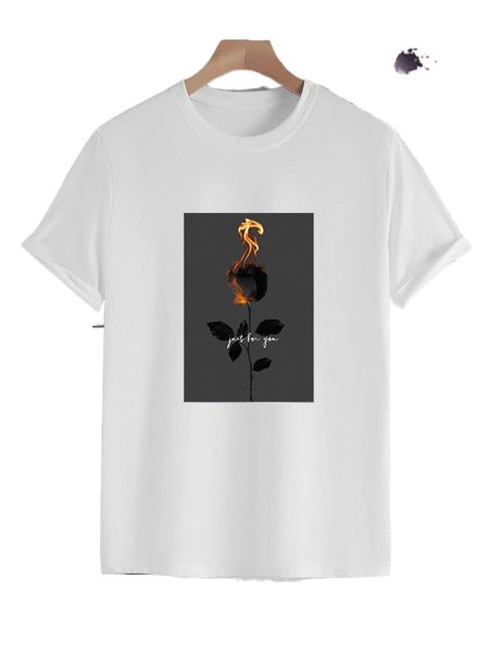 

men slogan & floral print tee d6na#, White;black