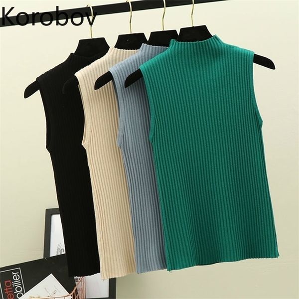

korobov sleeveless knit vest mutlicolor half high neck slim fit bottom tank summer casual 2a592 220325, White