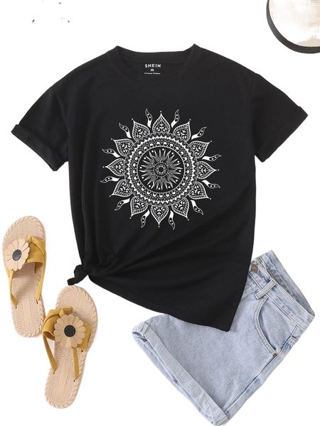 

mandala print tee f87p#, White