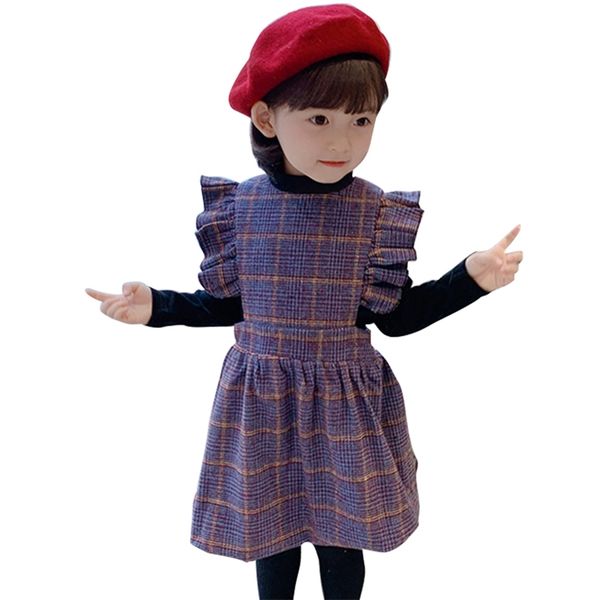 

baby girl clothes tshirt plaid dress girls clothing ruffles kids clothes girls spring autumn kids clothing 210412, White